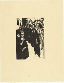 Ernst Ludwig Kirchner. Canoness in the Garden (Das Stiftsfr&auml;ulein im Garten) from the illustrated book Das Stiftsfr&auml;ulein und der Tod (The Canoness and Death). (1912, published 1913)