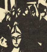 Ernst Ludwig Kirchner. Canoness in the Garden (Das Stiftsfr&auml;ulein im Garten) from the illustrated book Das Stiftsfr&auml;ulein und der Tod (The Canoness and Death). (1912, published 1913)
