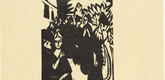 Ernst Ludwig Kirchner. Canoness in the Garden (Das Stiftsfr&auml;ulein im Garten) from the illustrated book Das Stiftsfr&auml;ulein und der Tod (The Canoness and Death). (1912, published 1913)