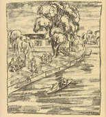 Oskar Nerlinger. Hospital in S&uuml;dende (Lazarett in S&uuml;dende) (plate, p. 174) from the periodical Kriegszeit. K&uuml;nstlerflugbl&auml;tter, no. 43 (9 June 1915). 1915