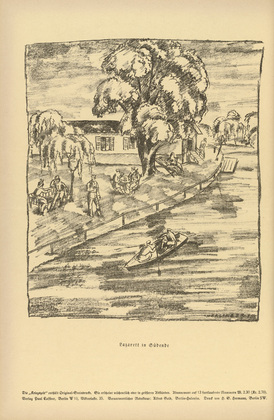 Oskar Nerlinger. Hospital in S&uuml;dende (Lazarett in S&uuml;dende) (plate, p. 174) from the periodical Kriegszeit. K&uuml;nstlerflugbl&auml;tter, no. 43 (9 June 1915). 1915