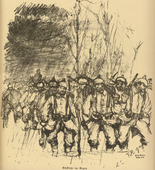 Fritz Rhein. Return in the Rain (R&uuml;ckkehr im Regen) (in-text plate, p. 175) from the periodical Kriegszeit. K&uuml;nstlerflugbl&auml;tter, vol. 1, no. 44 (17 June 1915). 1915