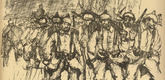 Fritz Rhein. Return in the Rain (R&uuml;ckkehr im Regen) (in-text plate, p. 175) from the periodical Kriegszeit. K&uuml;nstlerflugbl&auml;tter, vol. 1, no. 44 (17 June 1915). 1915