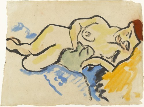 Max Pechstein. Reclining Nude with Cat. (1909)