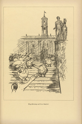 August Gaul. Enthusiasm at the Capitol (Begeisterung auf dem Kapitol) (plate, p. 181) from the periodical Kriegszeit. K&uuml;nstlerflugbl&auml;tter, vol. 1, no. 45 (24 June 1915). 1915