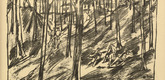 Oskar Nerlinger. In the Grunewald (Im Grunewald) (headpiece, p. 185) from the periodical Kriegszeit. K&uuml;nstlerflugbl&auml;tter, vol. 1, no. 46 (1 July 1915). 1915