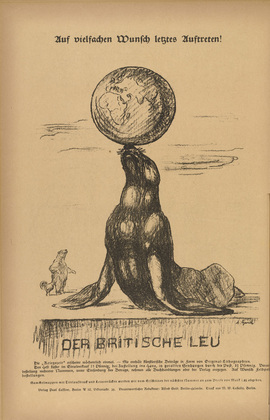 August Gaul. The British Lion (Der britische Leu) (in-text plate, p. 16) from the periodical Kriegszeit. K&uuml;nstlerflugbl&auml;tter, vol. 1, no. 4 (23 Sept 1914). 1914