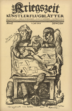Otto Hettner. War Council in the Tent of the Czar (Kriegsrat im Zelte des Zaren) (in-text plate, p. 187) from the periodical Kriegszeit. K&uuml;nstlerflugbl&auml;tter, vol. 1, no. 47 (8 July 1915). 1915