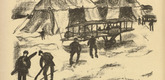 Franz Heckendorf. Hangar (Fliegerschuppen) (headpiece, p. 188) from the periodical Kriegszeit. K&uuml;nstlerflugbl&auml;tter, vol. 1, no. 47 (8 July 1915). 1915