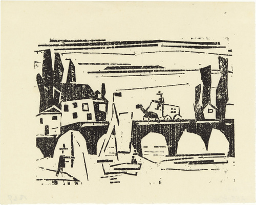 Lyonel Feininger. Wagon Crossing a Bridge (Wagen auf einer Br&uuml;cke). (1918)