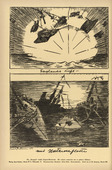 Carl Olof Petersen. England's Air and Submarine Fleet (Englands Luft- und Unterseeflotte) (plate, p. 194) from the periodical Kriegszeit. K&uuml;nstlerflugbl&auml;tter, vol. 1, no. 48 (18 July 1915). 1915