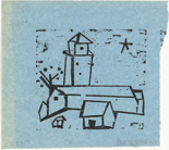 Lyonel Feininger. Church with Houses, Tree and Star, Deep (Kirche mit H&auml;usern, Baum und Stern, Deep). (1933)