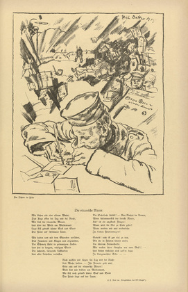 Erich B&uuml;ttner. Poet in the Fields (Der Dichter im Felde) (headpiece, p. 201) from the periodical Kriegszeit. K&uuml;nstlerflugbl&auml;tter, vol. 1, no. 50 (5 Aug 1915). 1915