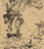 Ulrich H&uuml;bner. Surround Yourself with Your Entire Fleet, England! (Umg&uuml;rte Dich mit Deiner ganzen Flotte, England!) (plate, p. 18) from the periodical Kriegszeit. K&uuml;nstlerflugbl&auml;tter, vol. 1, no. 5 (30 Sept 1914). 1914