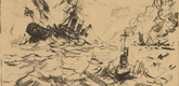Ulrich H&uuml;bner. Surround Yourself with Your Entire Fleet, England! (Umg&uuml;rte Dich mit Deiner ganzen Flotte, England!) (plate, p. 18) from the periodical Kriegszeit. K&uuml;nstlerflugbl&auml;tter, vol. 1, no. 5 (30 Sept 1914). 1914