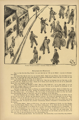 J&oacute;zsef Arp&aacute;d Murmann. German Prisoner Transport in France: Exodus from Chartres (Deutscher Gefangenentransport in Frankreich: Auszug aus Chartres) (headpiece, p. 208) from the periodical Kriegszeit. K&uuml;nstlerflugbl&auml;tter, vol. 1, no. 52 (31 Aug 1915). 1915