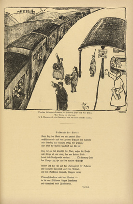 J&oacute;zsef Arp&aacute;d Murmann. German Prisoner Transport in France: Journey to the South (Deutscher Gefangenentransport in Frankreich: Fahrt nach dem S&uuml;den) (headpiece, p. 209) from the periodical Kriegszeit. K&uuml;nstlerflugbl&auml;tter, vol. 1, no. 52 (31 Aug 1915). 1915