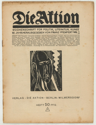 Otto Freundlich, A. Krapp, Conrad Felixm&uuml;ller, Christian Schad, Otto Beyer, Leipzig/Berlin. Die Aktion, vol. 7, no. 31/32. August 11, 1917
