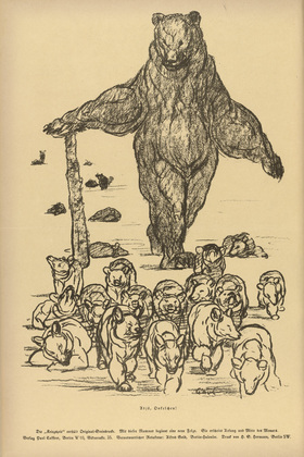 August Gaul. Farewell, Dear Uncle! (Adj&ouml;, Onkelchen) (plate, p. 214) from the periodical Kriegszeit. K&uuml;nstlerflugbl&auml;tter, vol. 1, no. 53 (15 Sept 1915). 1915
