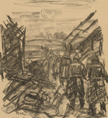 Waldemar R&ouml;sler. Wandering Through the Trenches at Night (N&auml;chtliche Wanderung in den Sch&uuml;tzengr&auml;ben) (headpiece, p. 216) from the periodical Kriegszeit. K&uuml;nstlerflugbl&auml;tter, vol. 1, no. 54 (1 Oct 1915). 1915