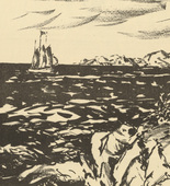 Ulrich H&uuml;bner. His Majesty's Ship 'Ayesha' (Emden II) vor der arabischen K&uuml;ste (S.M.S. 'Ayesha' [Emden II] at the Arab Coast) (plate, p. 118) from the periodical Kriegszeit. K&uuml;nstlerflugbl&auml;tter, vol. 1, no. 29 (3 March 1915). 1915