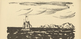 Ulrich H&uuml;bner. His Majesty's Ship 'Ayesha' (Emden II) vor der arabischen K&uuml;ste (S.M.S. 'Ayesha' [Emden II] at the Arab Coast) (plate, p. 118) from the periodical Kriegszeit. K&uuml;nstlerflugbl&auml;tter, vol. 1, no. 29 (3 March 1915). 1915