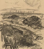 Waldemar R&ouml;sler. Artillery Shells Undigging the Dead (Die Granaten decken die Begrabenen wieder auf) (plate, p. 218) from the periodical Kriegszeit. K&uuml;nstlerflugbl&auml;tter, vol. 1, no. 54 (1 Oct 1915). 1915