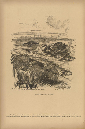 Waldemar R&ouml;sler. Artillery Shells Undigging the Dead (Die Granaten decken die Begrabenen wieder auf) (plate, p. 218) from the periodical Kriegszeit. K&uuml;nstlerflugbl&auml;tter, vol. 1, no. 54 (1 Oct 1915). 1915