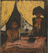 Otto Mueller. Two Gypsy Girls in Living Room (Zwei Zigeunerm&auml;dchen im Wohnraum) from the portfolio Gypsies (Zigeuner). (1926-27, published 1927)