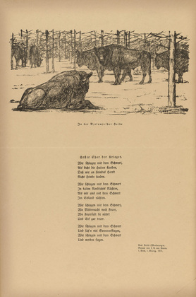 August Gaul. In the Bialowieza Forest  (In der Bjelowjesher Heide) (headpiece, p. 220) from the periodical Kriegszeit. K&uuml;nstlerflugbl&auml;tter, vol. 1, no. 55 (15 Oct 1915). 1915