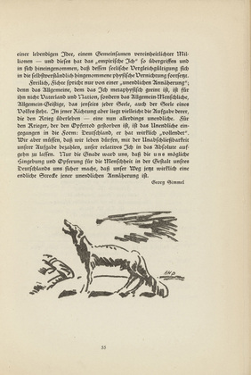 Alfred Heinrich Pellegrini. Untitled (Howling Wolf) (tailpiece, p. 55) from the periodical  Zeit-Echo. Ein Kriegs-Tagebuch der K&uuml;nstler, vol. 1, no. 4 (Nov 1914). 1914