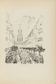 Karl Caspar. Untitled (March upon a City) (plate, [p. 61]) from the periodical  Zeit-Echo. Ein Kriegs-Tagebuch der K&uuml;nstler, vol. 1, no. 5 (Dec 1914). 1914