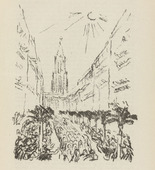 Karl Caspar. Untitled (March upon a City) (plate, [p. 61]) from the periodical  Zeit-Echo. Ein Kriegs-Tagebuch der K&uuml;nstler, vol. 1, no. 5 (Dec 1914). 1914