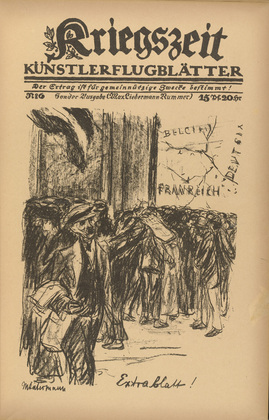 Max Liebermann. Extra, Extra! (Extrablatt) (in-text plate, p. 21) from the periodical Kriegszeit. K&uuml;nstlerflugbl&auml;tter, vol. 1, no. 6 (30 Sept 1914). 1914