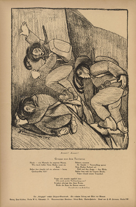 J&oacute;zsef Arp&aacute;d Murmann. Forward! Forward! (Avanti! Avanti!) (headpiece, p. 238) from the periodical Kriegszeit. K&uuml;nstlerflugbl&auml;tter, vol. 1, no. 59 (Dec 1915). 1915