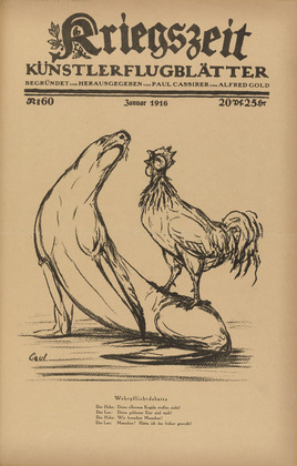 August Gaul. Compulsory Military Service Debate (Wehrpflichtdebatte) (in-text plate, p. 239) from the periodical Kriegszeit. K&uuml;nstlerflugbl&auml;tter, vol. 1, no. 60 (Jan 1916). 1916
