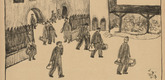 J&oacute;zsef Arp&aacute;d Murmann. Experiences of a Civilian Prisoner in France: Admission (Erlebnisse eines Zivilgefangenen in Frankreich: Einlieferung) (headpiece, p. 244) from the periodical Kriegszeit. K&uuml;nstlerflugbl&auml;tter, vol. 1, no. 61 (Jan 1916). 1916