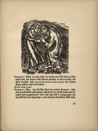 Ernst Barlach. An Honest Man Must Go and Beg: Sorrow and Elise (Ein braver Mann mu&szlig; gehn und betteln: Kummer und Elise) (in-text plate, page 53) from Der Findling (The Foundling). 1922 (executed 1921)