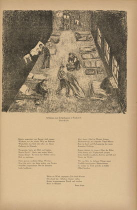 J&oacute;zsef Arp&aacute;d Murmann. Experiences of a Civilian Prisoner in France: Accommodation (Erlebnisse eines Kriegsgefangenen in Frankreich: Unterkunft) (headpiece, p. 245) from the periodical Kriegszeit. K&uuml;nstlerflugbl&auml;tter, vol. 1, no. 61 (Jan 1916). 1916