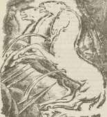 Willi Geiger. Untitled (Three Wounded Horses Rearing) (plate, [p. 129]) from the periodical  Zeit-Echo. Ein Kriegs-Tagebuch der K&uuml;nstler, vol. 1, no. 9 (Feb 1915). 1915