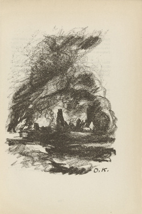Otto Kopp. Untitled (Burning Village) (plate, [p. 135]) from the periodical  Zeit-Echo. Ein Kriegs-Tagebuch der K&uuml;nstler, vol. 1, no. 9 (Feb 1915). 1915