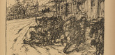 Otto Hamel. Fleeing (Auf der Flucht) (headpiece, p. 253) from the periodical Kriegszeit. K&uuml;nstlerflugbl&auml;tter, vol. 1, no. 63 (Feb 1916). 1916