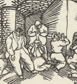 Max Unold. Untitled (Seeking Refuge in Basement) (plate, [p. 153]) from the periodical  Zeit-Echo. Ein Kriegs-Tagebuch der K&uuml;nstler, vol. 1, no. 11 (Mar 1915). 1915