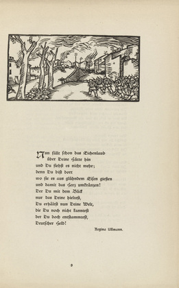 Max Unold. Untitled (Soldiers Attacking) (headpiece, p. 9) from the periodical  Zeit-Echo. Ein Kriegs-Tagebuch der K&uuml;nstler, vol. 1, no. 2 (Sept 1914). 1914