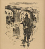 Max Liebermann. Keeping Watch at the Bridge (Br&uuml;ckenwache) (plate, p. 259) from the periodical Kriegszeit. K&uuml;nstlerflugbl&auml;tter, vol. 1, no. 64/65 (March 1916). 1916
