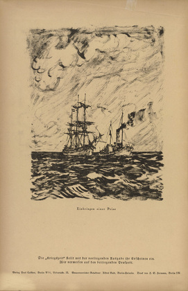 Ulrich H&uuml;bner. Bringing in a Prize (Einbringen einer Prise) (in-text plate, p. 262) from the periodical Kriegszeit. K&uuml;nstlerflugbl&auml;tter, vol. 1, no. 64/65 (End of March 1916). 1916