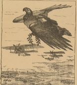August Gaul. Our Virtuous Aviators (Unsere braven Flieger) (in-text plate, p. 25) from the periodical Kriegszeit. K&uuml;nstlerflugbl&auml;tter, vol. 1, no. 7 (7 Oct 1914). 1914