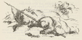 Werner Paul Schmidt. Untitled (Fallen Warrior with Flag) (tailpiece, p. 215) from the periodical  Zeit-Echo. Ein Kriegs-Tagebuch der K&uuml;nstler, vol. 1, no. 14 (May 1915). 1915