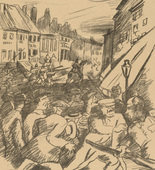 Rudolf Grossmann. Street Battle (Stra&szlig;enkampf) (in-text plate, p. 29) from the periodical Kriegszeit. K&uuml;nstlerflugbl&auml;tter, vol. 1, no. 8 (14 Oct 1914). 1914