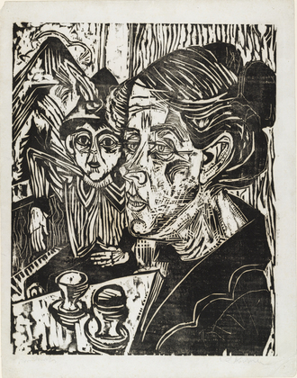 Ernst Ludwig Kirchner. Peasant Woman with Boy at Table (B&auml;uerin mit Knaben am Tisch). (1917)